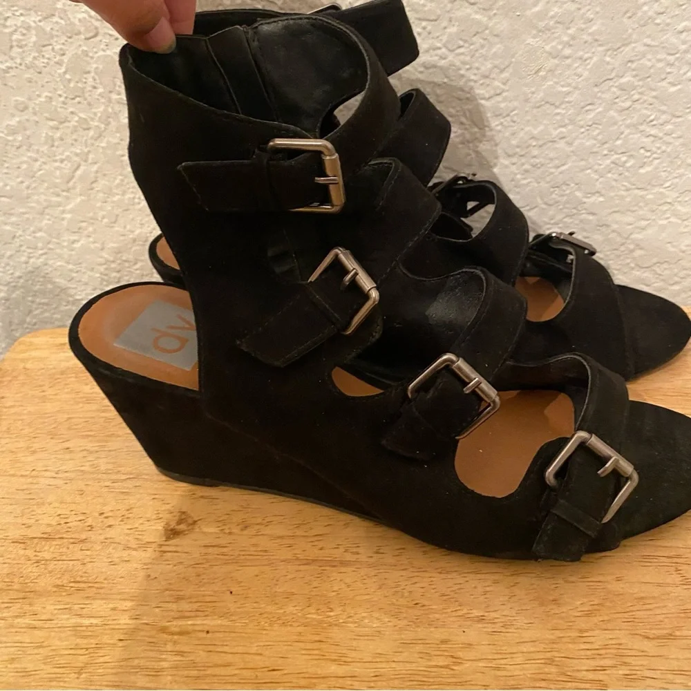 DV Vita Black Wedge Sandals with Buckles